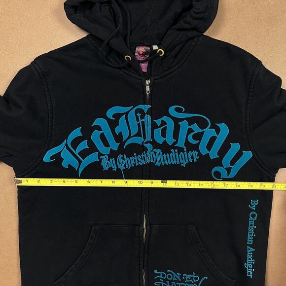 Vintage Ed Hardy Full Zip Hoodie Sweatshirt Faded Black Grunge Goth Emo Y2K - Picture 14 of 16